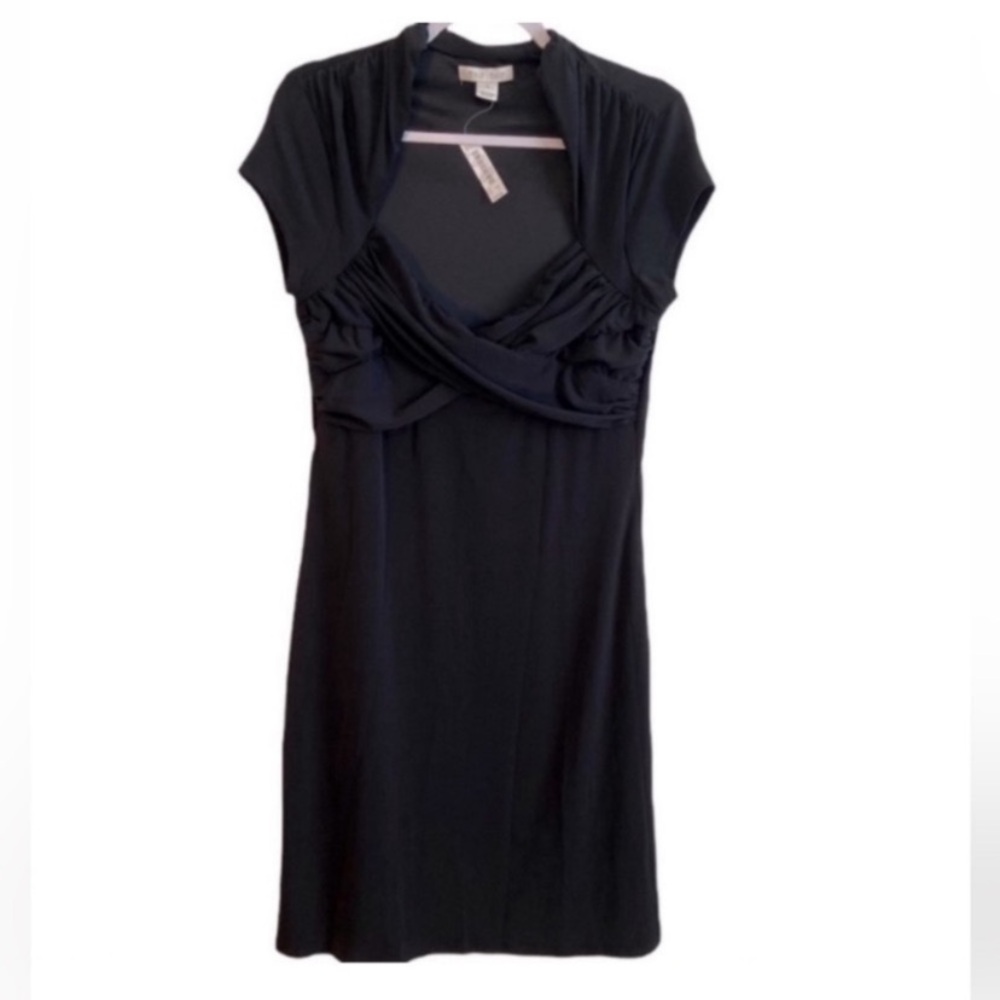 NWT White House Black market black dress with cross cross front. Size 12